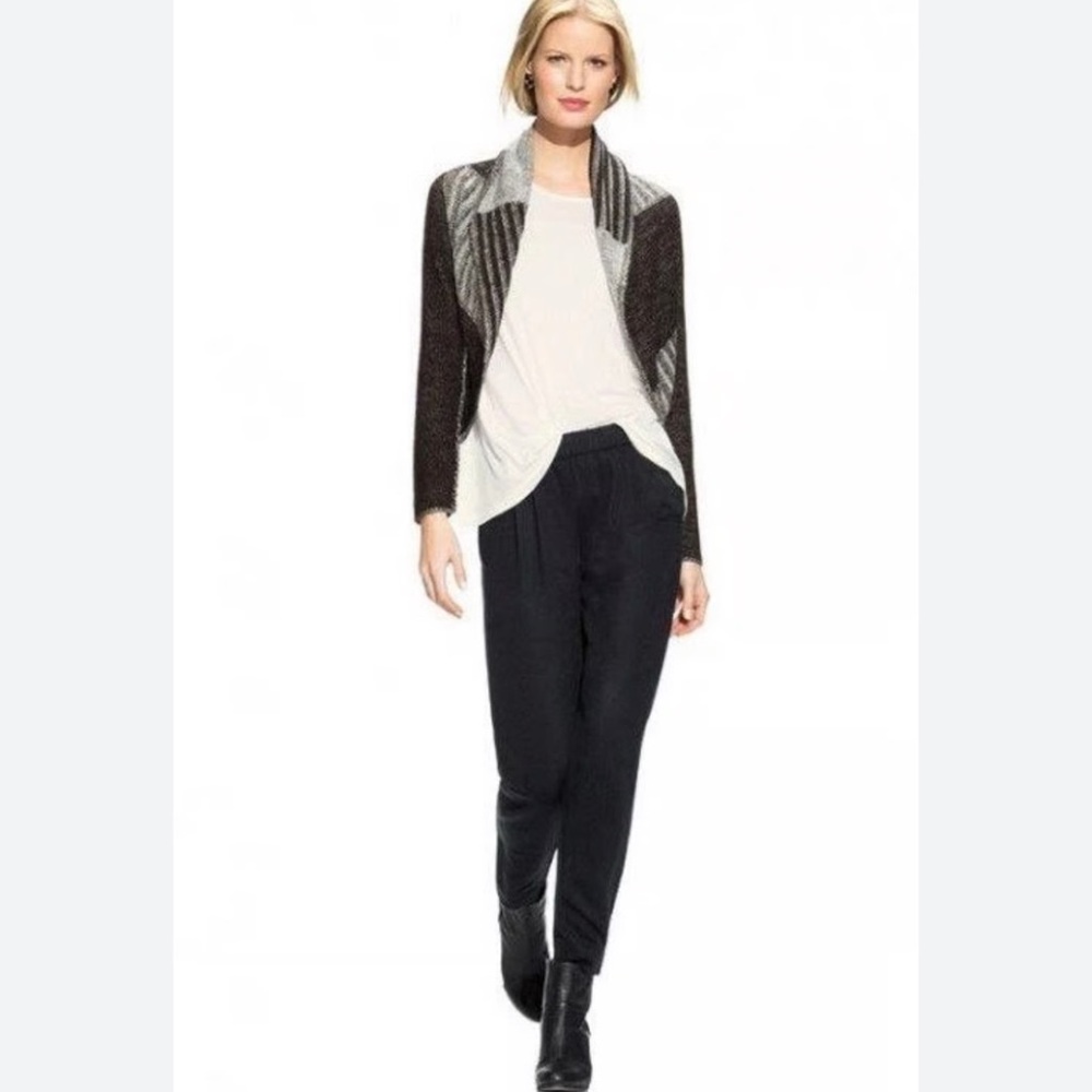 Cabi patchwork black and white open front circle Cardigan, S